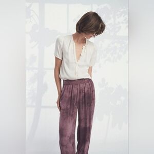 Raquel Allegra Easy Pant Tie Dye Mauve Satin Straight Tapered Leg Slouchy Size S